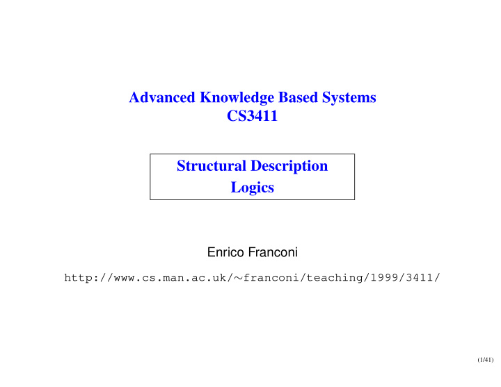 advanced knowledge based systems cs3411 structural