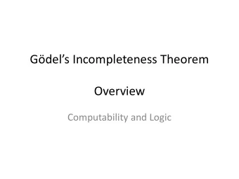 Gdels Incompleteness Theorem  Overview  Computability and Logic  Recap  Remember what we