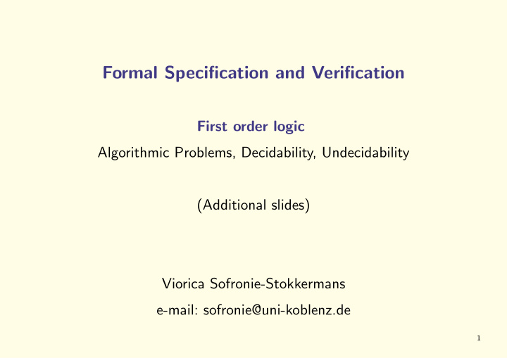 formal specification and verification