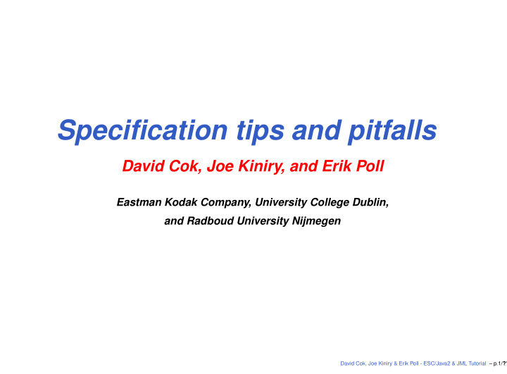 specification tips and pitfalls