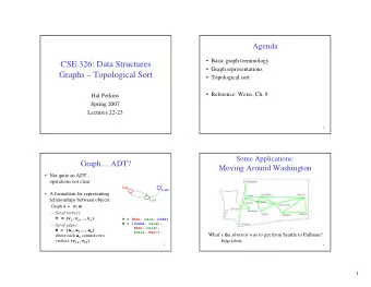 CSE 326: Data Structures   Graph representations  Graphs  Topological Sort   Topological