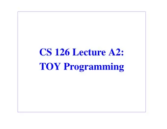 CS 126 Lecture A2:  TOY Programming  Outline  Review and Introduction  Data representation