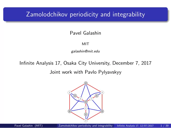 zamolodchikov periodicity and integrability