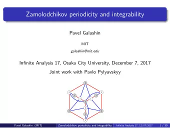 Zamolodchikov periodicity and integrability  Pavel Galashin  MIT  galashin@mit.edu  Infinite