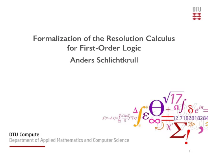 formalization of the resolution calculus for first order