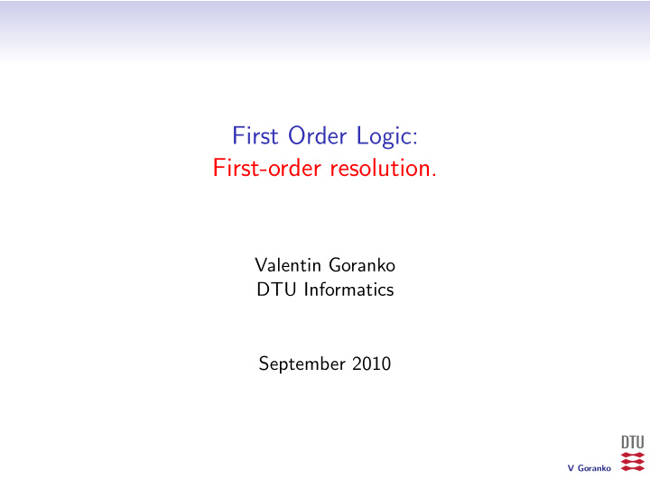 first order logic first order resolution