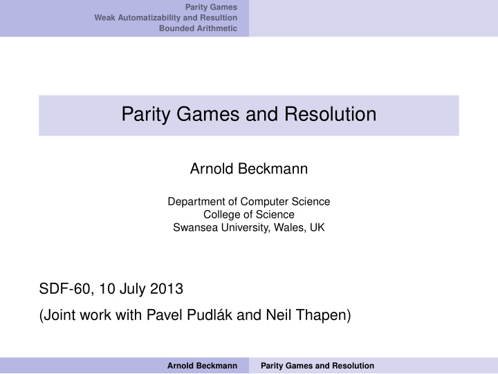 parity games and resolution