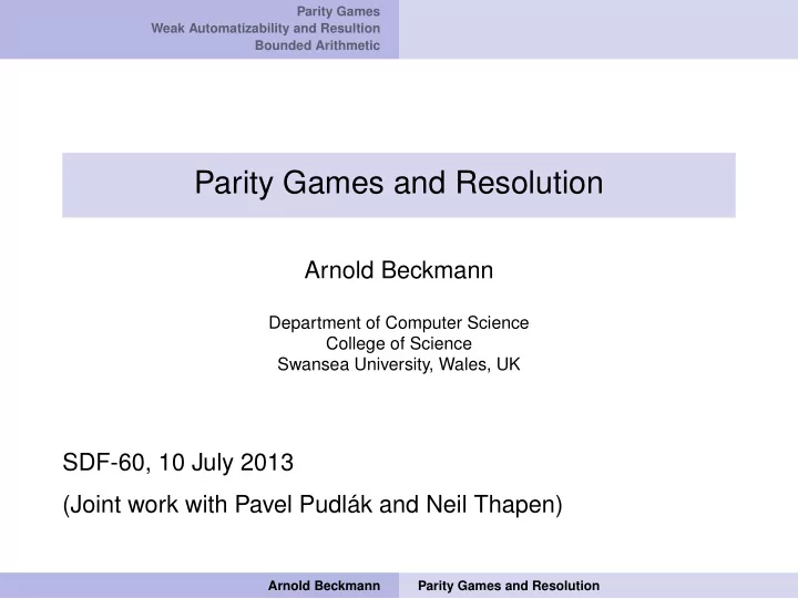 parity games and resolution