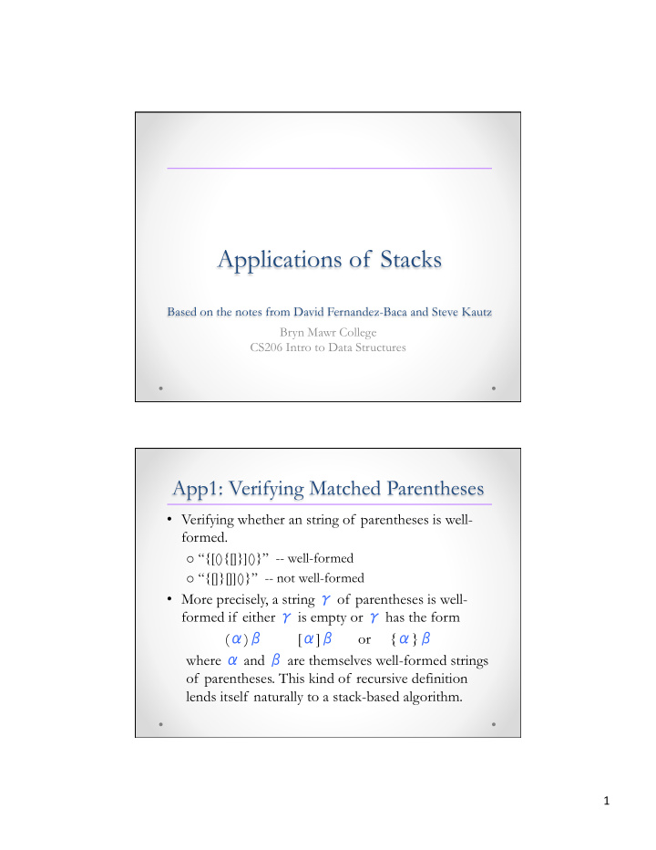 applications of stacks