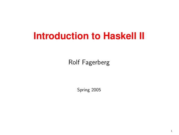 introduction to haskell ii