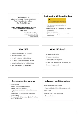 Engineering Without Borders  Applications of  Information and Communication  Technologies to reduce
