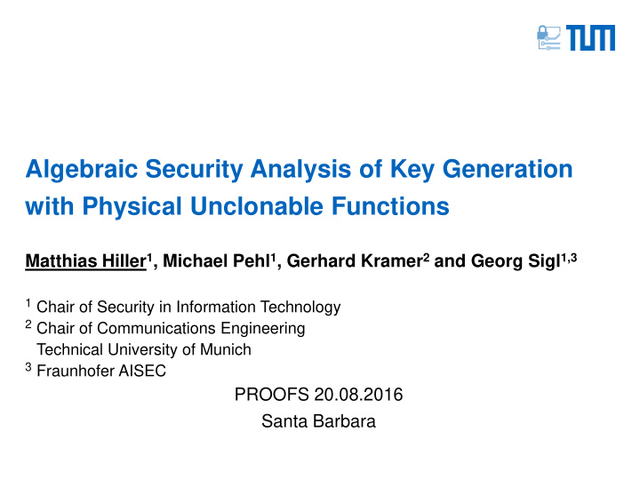 algebraic security analysis of key generation