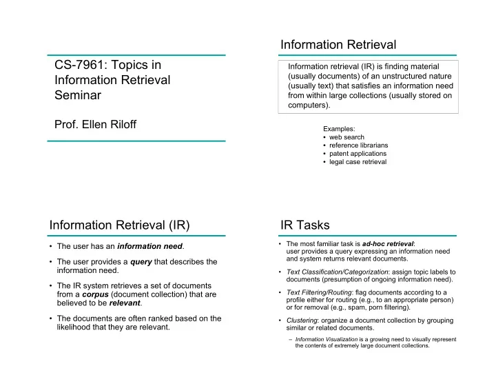 information retrieval cs 7961 topics in