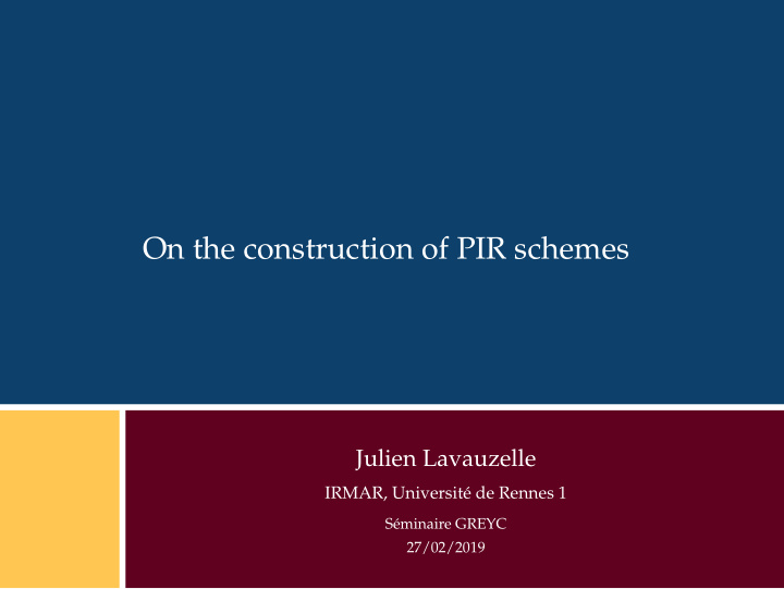 on the construction of pir schemes