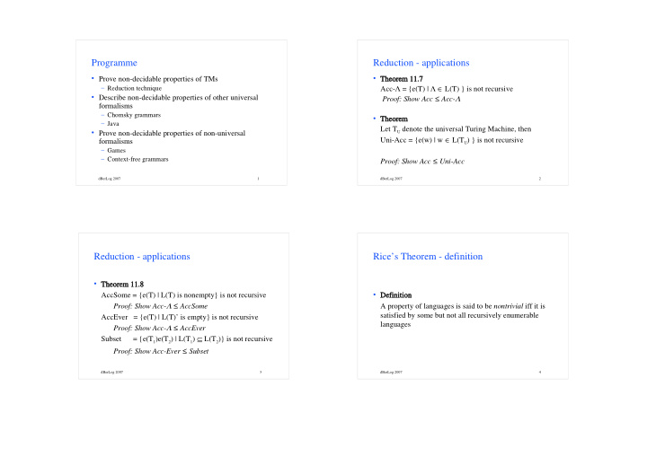 programme reduction applications prove non decidable