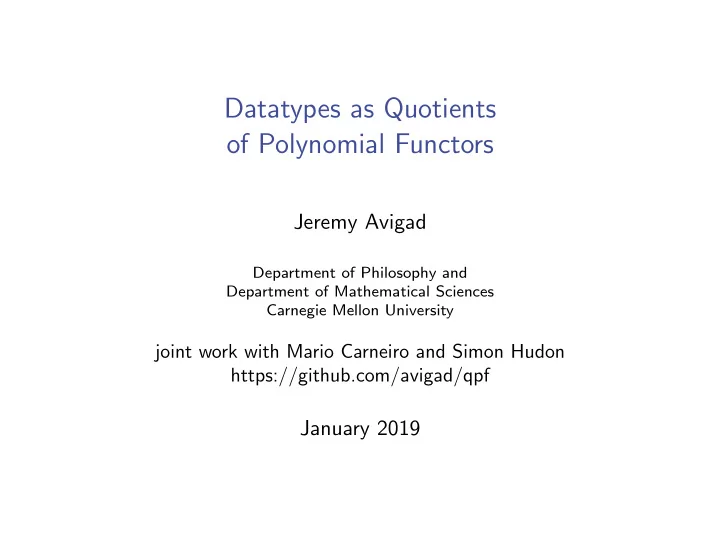 datatypes as quotients of polynomial functors