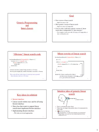 Goal   First version of linear search  Generic Programming   Input was array of int   More
