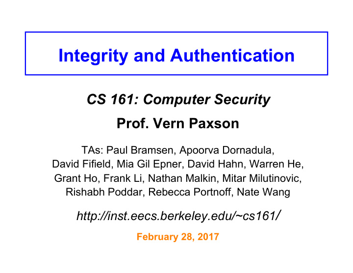 integrity and authentication