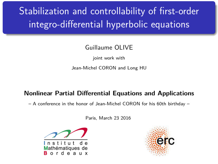stabilization and controllability of first order integro