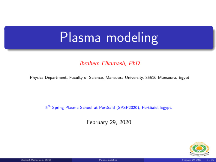 plasma modeling