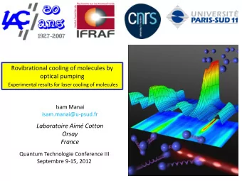 Rovibrational cooling of molecules by  optical pumping  Experimental results for laser cooling of