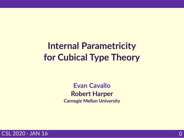 internal parametricity for cubical type theory