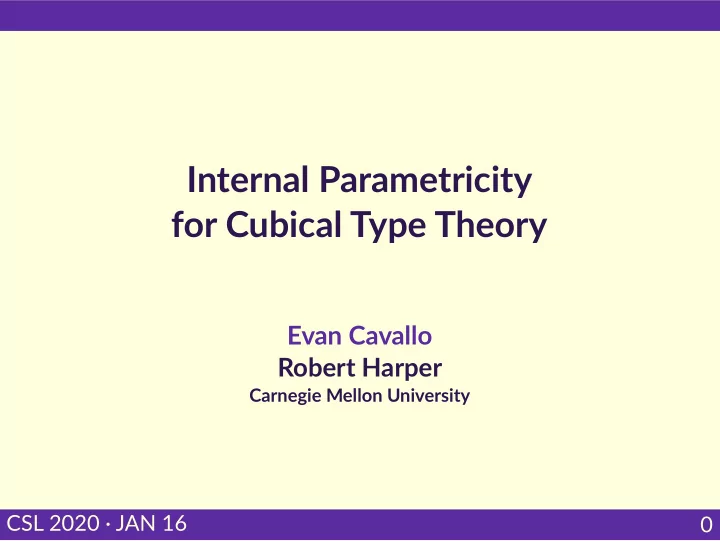 internal parametricity for cubical type theory