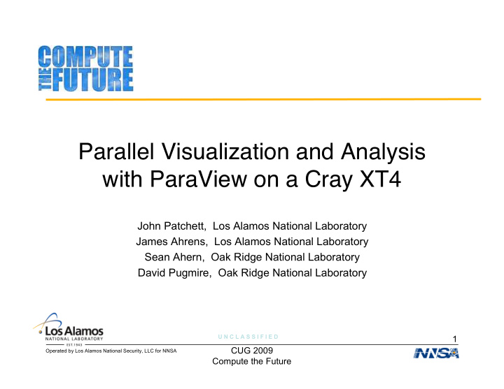 parallel visualization and analysis with paraview on a