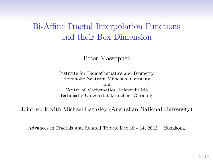 bi affine fractal interpolation functions and their box