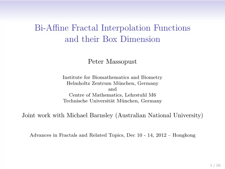 bi affine fractal interpolation functions and their box