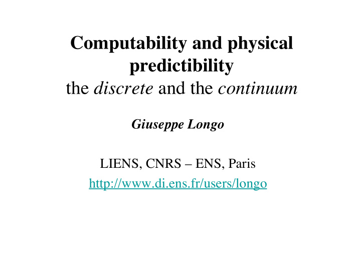 computability and physical predictibility the discrete