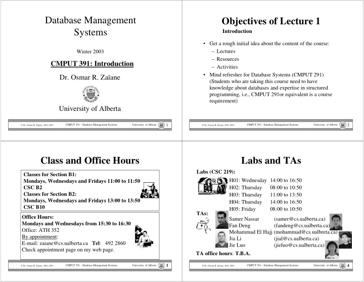 database management objectives of lecture 1 systems