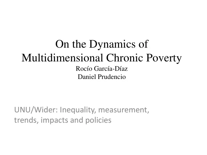on the dynamics of multidimensional chronic poverty
