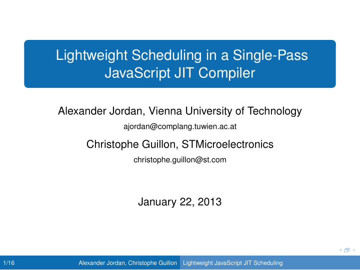 lightweight scheduling in a single pass javascript jit