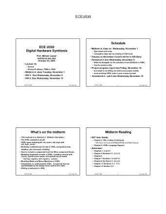 ECEU530  Schedule  ECE U530  Midterm in class on  Wednesday, November 1  Digital Hardware