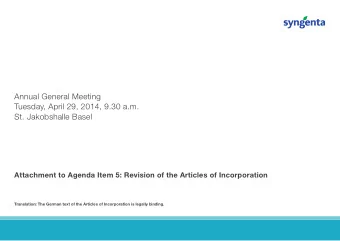 Annual General Meeting  Tuesday, April 29, 2014, 9.30 a.m.  St. Jakobshalle Basel  Attachment to