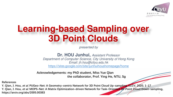 learning based sampling over 3d point clouds