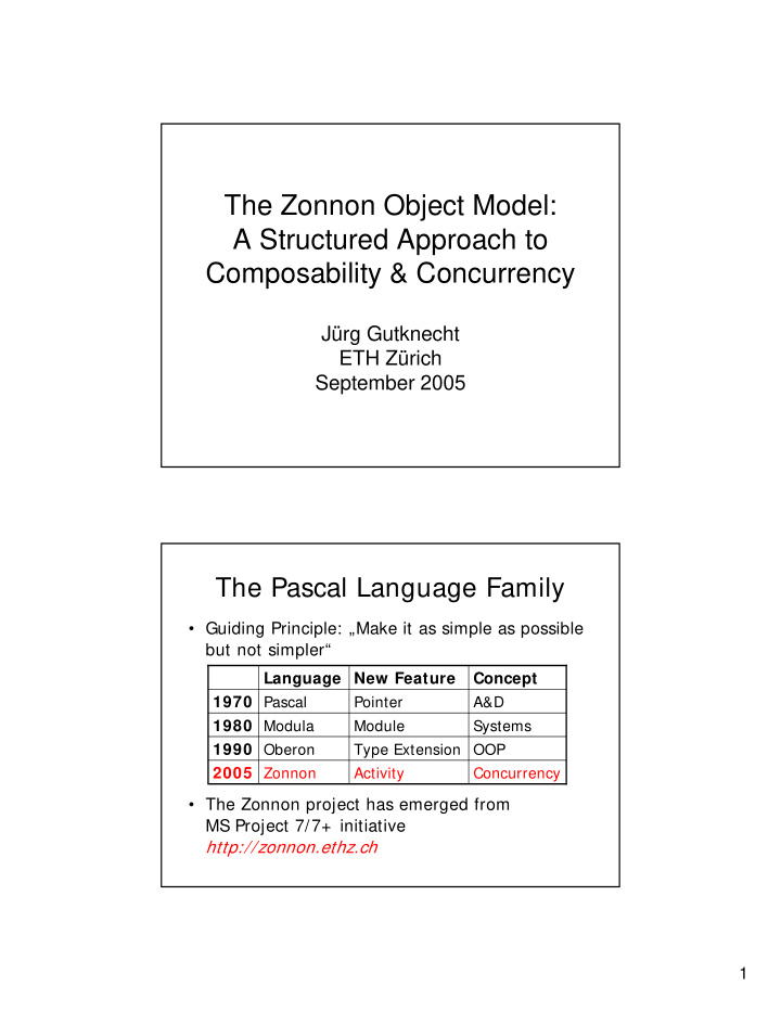 the zonnon object model a structured approach to