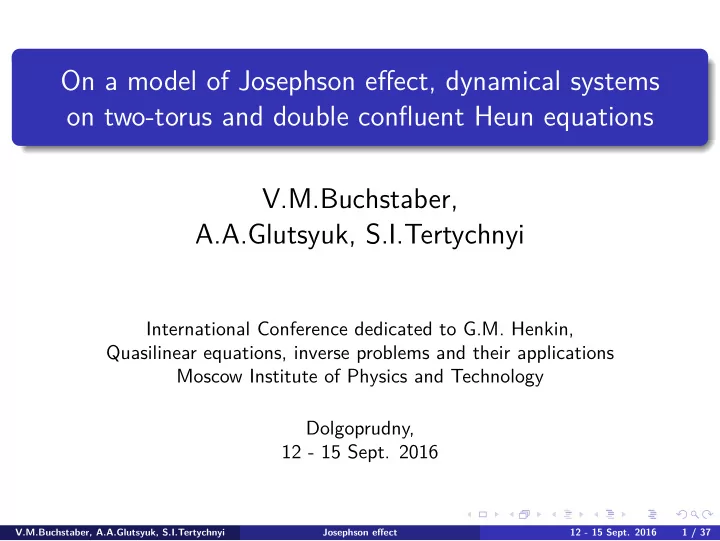 on a model of josephson effect dynamical systems on two