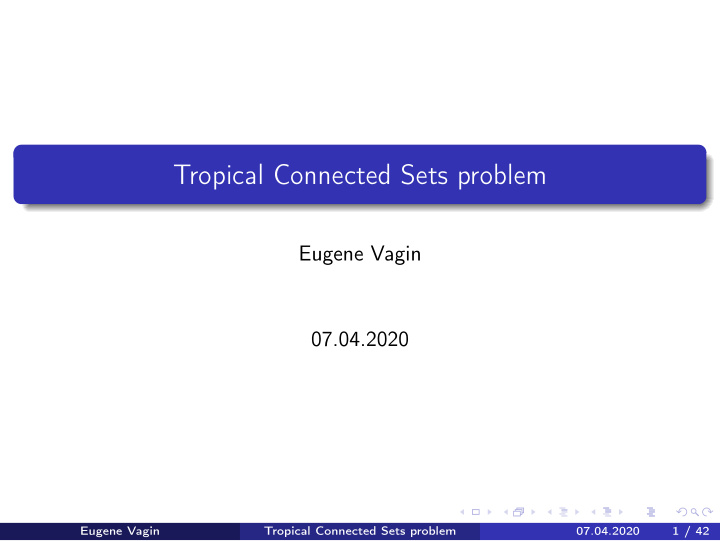 tropical connected sets problem