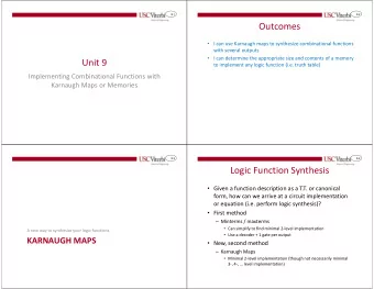 Outcomes  I can use Karnaugh maps to synthesize combinational functions  with several outputs