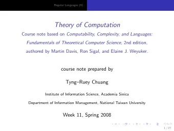 Theory of Computation Course note based on Computability, Complexity, and Languages: Fundamentals