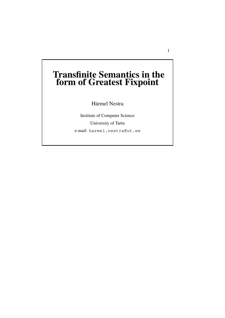 transfinite semantics in the form of greatest fixpoint