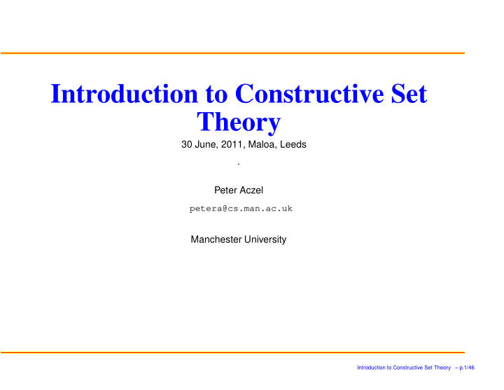 introduction to constructive set theory