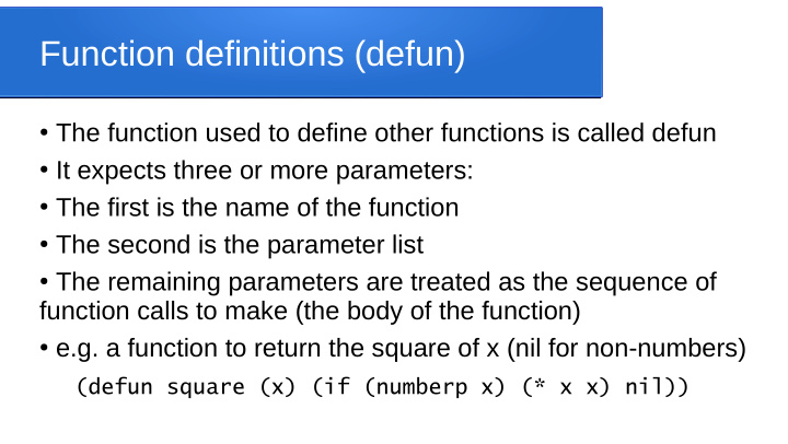 function definitions defun