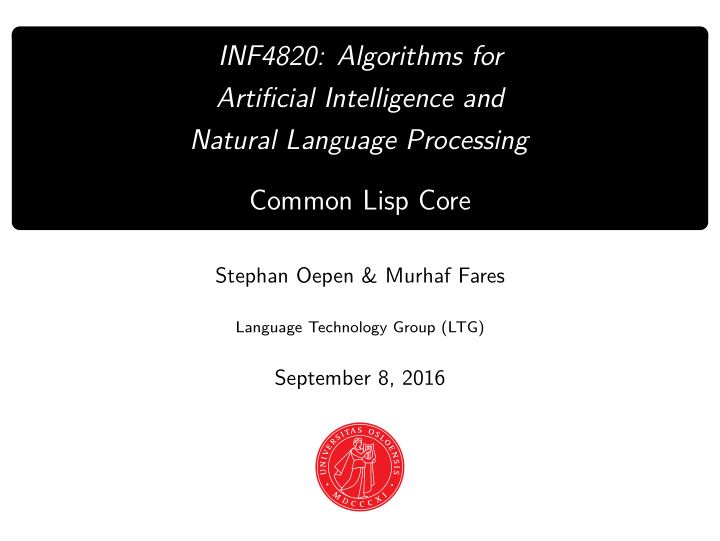 inf4820 algorithms for artificial intelligence and