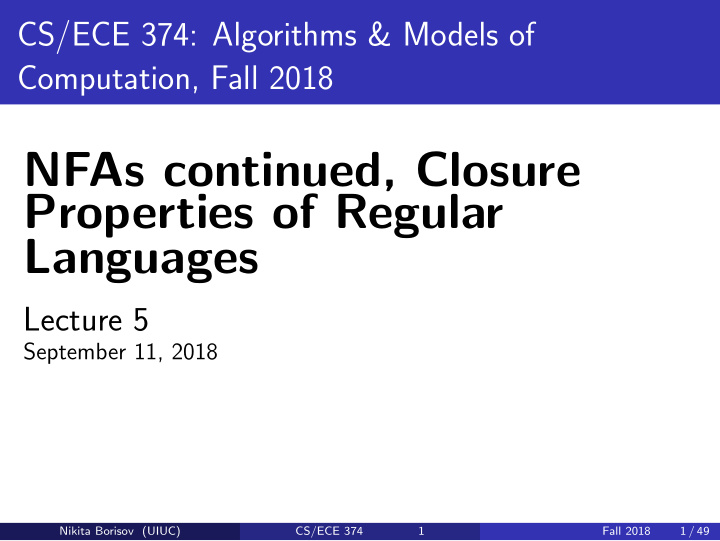 nfas continued closure properties of regular languages