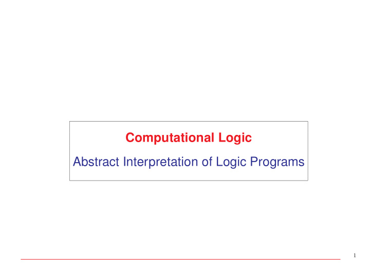 computational logic abstract interpretation of logic