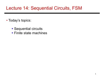 Lecture 14: Sequential Circuits, FSM   Todays topics:  Sequential circuits  Finite