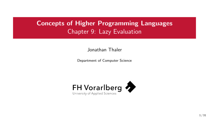 concepts of higher programming languages chapter 9 lazy